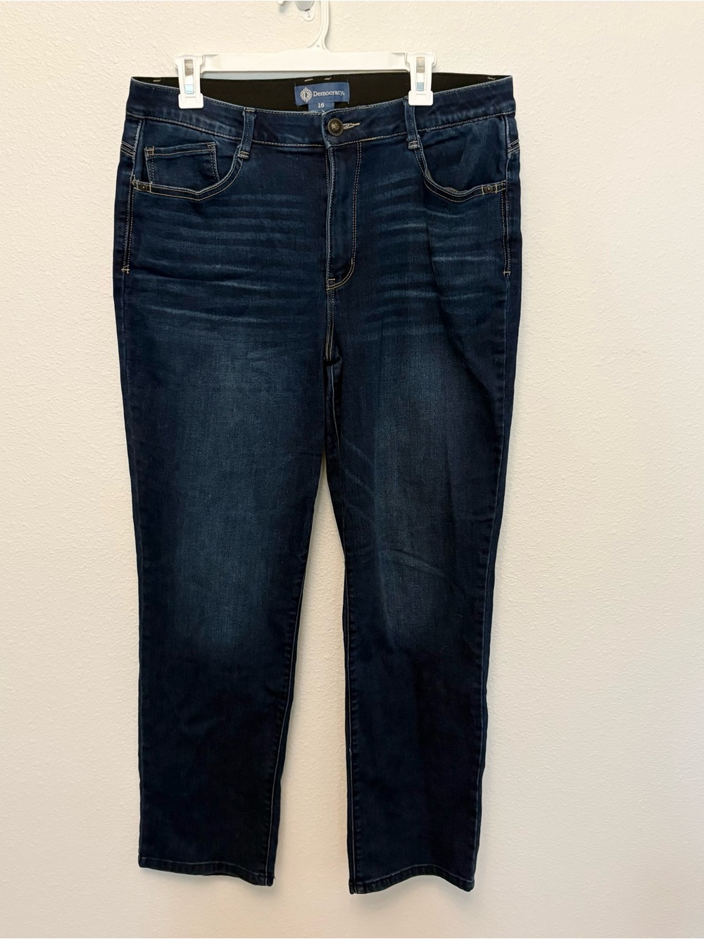 Democracy Jeans Ab Solution High Rise Straight Stretch Blue Denim Slim Size 16
